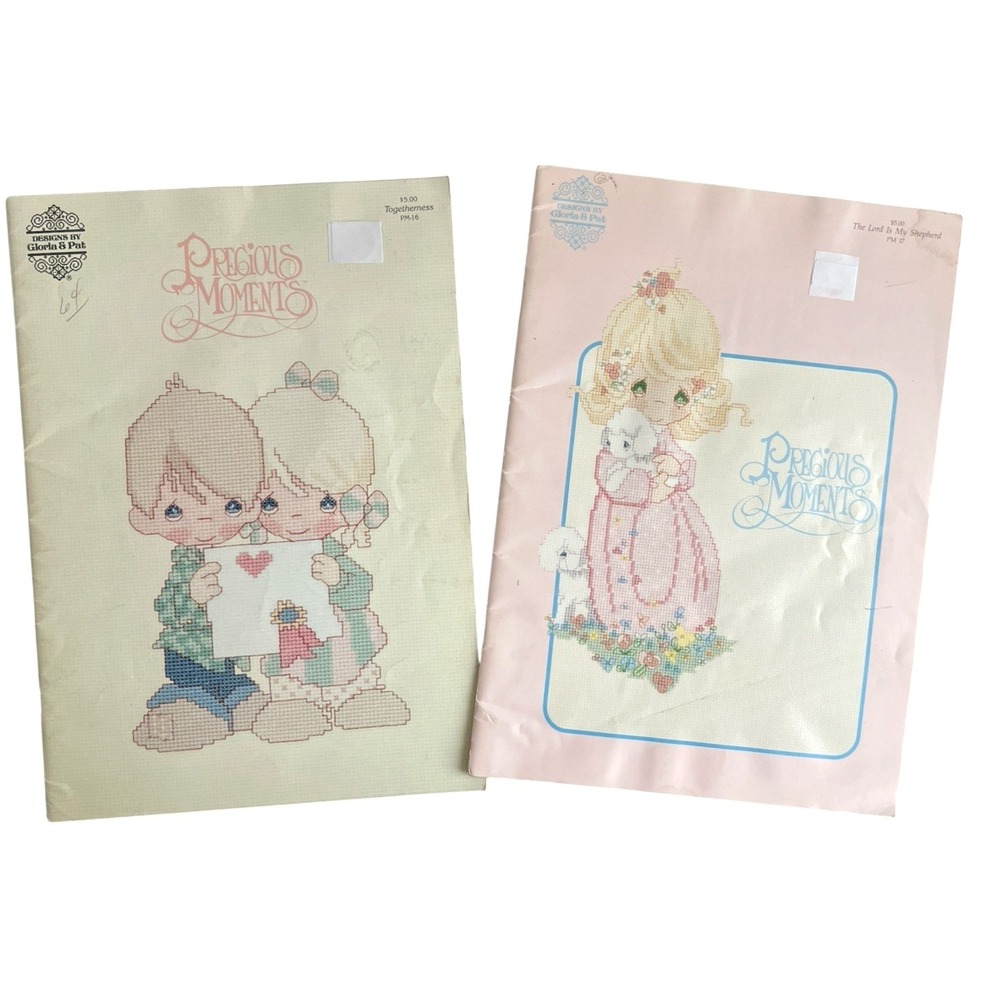 Lot of 2 Precious Moments Cross Stitch Booklets Gloria & Pat Designs PM 16 PM 17